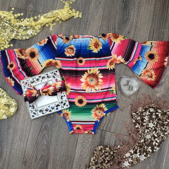 Other - Boutique Baby Girls Sunflower & Serape Romper